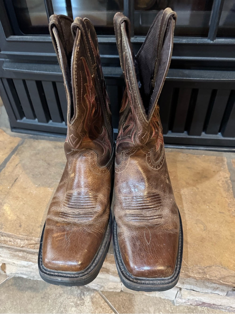 Justin Boots Brown Leather Square-Toe Western Pull-On Cowboy Boots